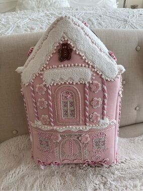 Pottery Barn Pink Gingerbread Pillow Plush Christmas Holiday Decor 18.5”